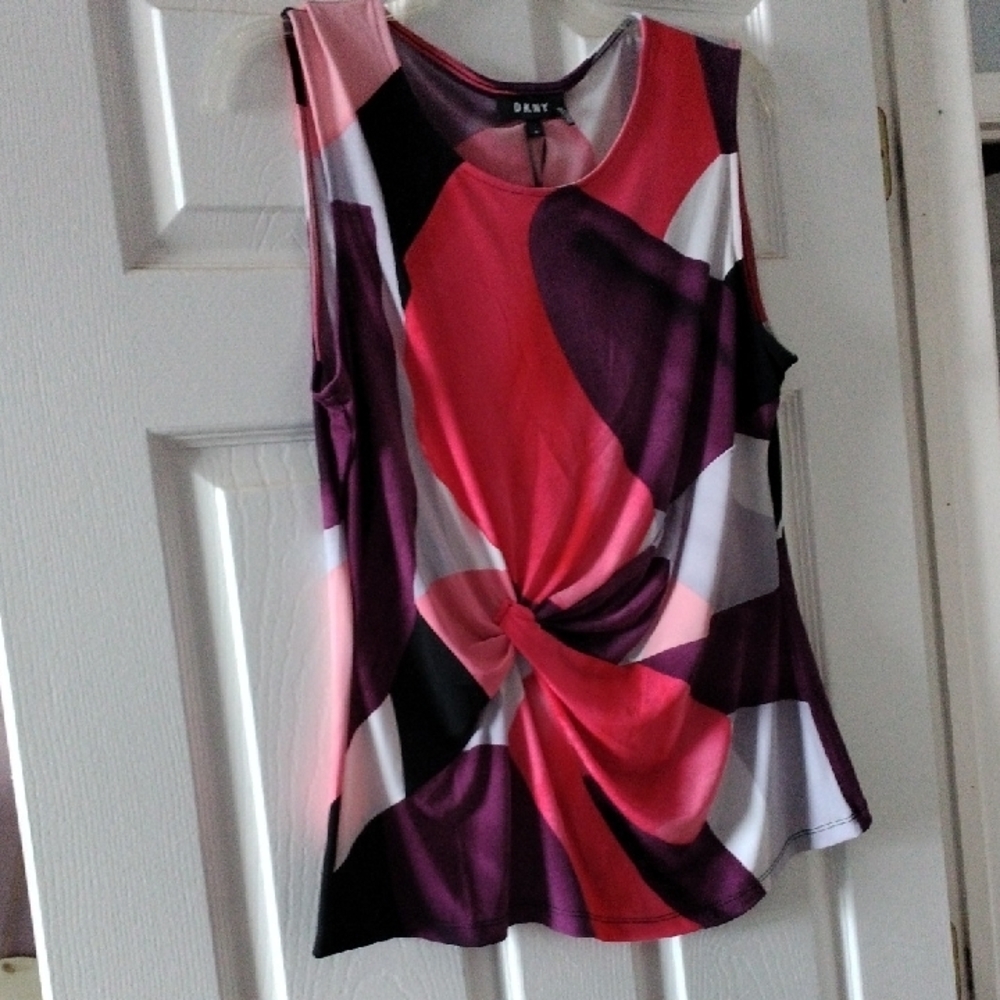 DKNY Women's Pink and Purple Abstract Blouse